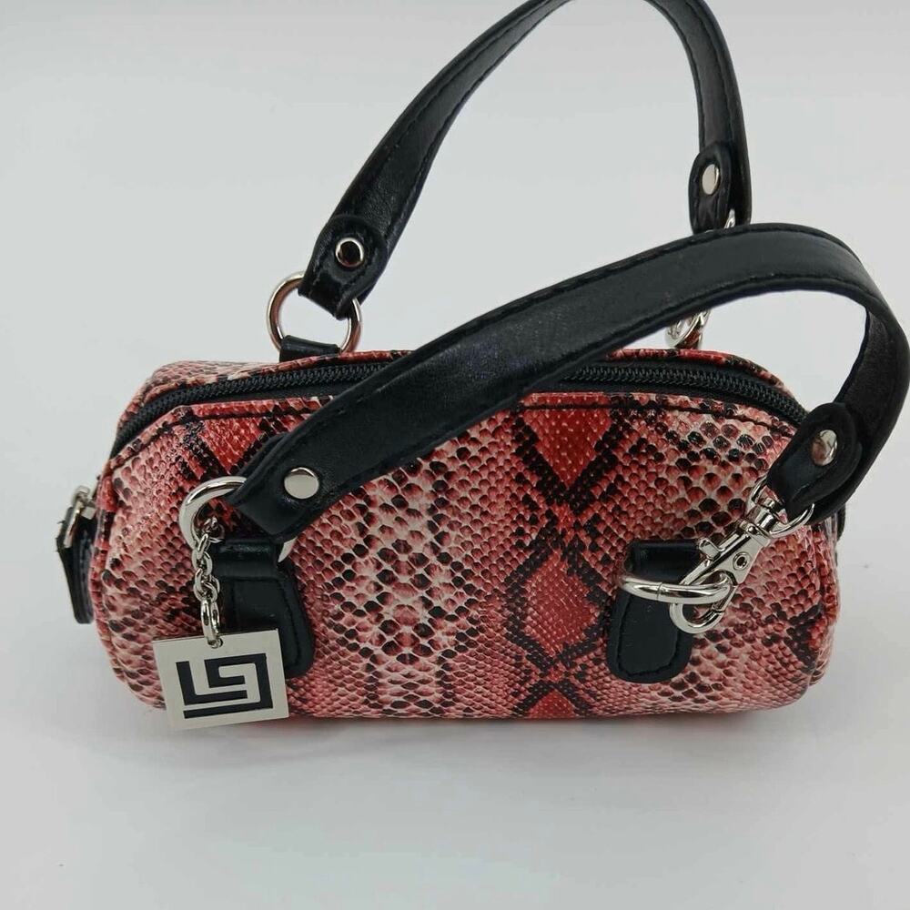 Faux leather mini bag , snakeskin print mini bowling bag with dice charm